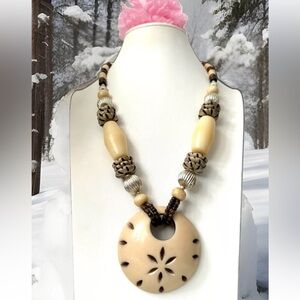 Vintage & unique tribal theme handmade yak bone pendant necklace necklace 22”in